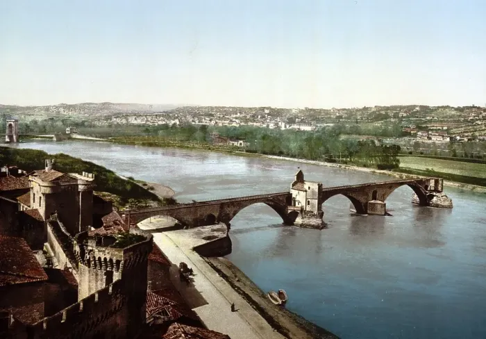 Framed Print : Le Pont Saint Benezech, bridge, Avignon, Provence, France, Historical, around 1900, digitally restored reproduction from a 19th century original, Europe