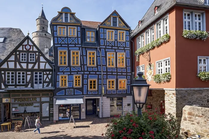 Framed Print : The leaning house, half-timbered house Framed Print : The leaning house, half-timbered house