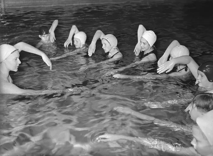 Framed Print : Learning how to swim in the 1940s Framed Print : Learning how to swim in the 1940s