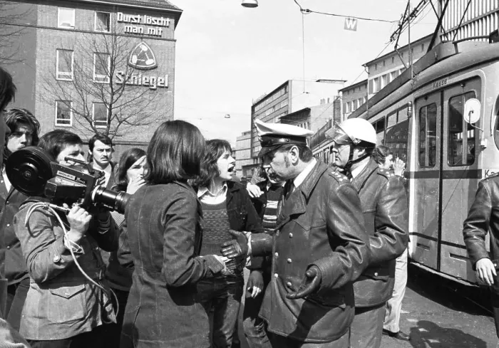 Framed Print : Led by students and accompanied and observed by the police Framed Print : Led by students and accompanied and observed by the police