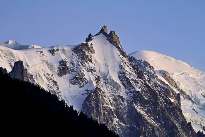 Framed Print : From left: snow-covered Aiguille du Midi