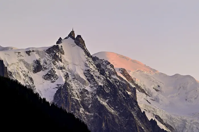 Framed Print : From left snow-covered Aiguille du Midi