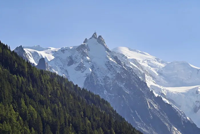 Framed Print : From left snow-covered Aiguille du Midi