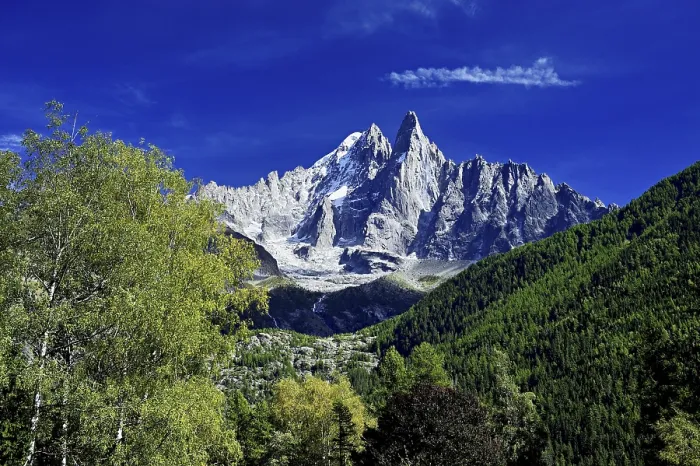 Framed Print : From left, snow-covered Aiguille Verte