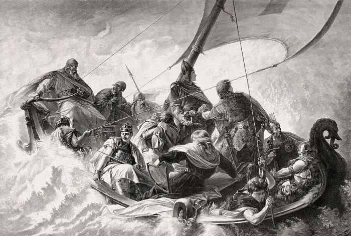 Framed Print : The legend of Charlemagne as a crusader in a boat to Jerusalem Framed Print : The legend of Charlemagne as a crusader in a boat to Jerusalem