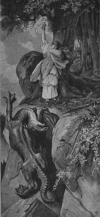 Framed Print : The legend of Drachenfels, woodcut 1888