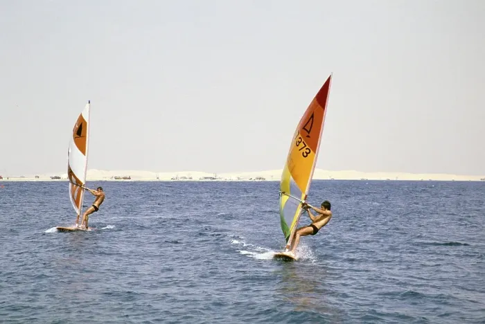 Framed Print : Leisure activities of foreign workers windsurfing, Half Moon Bay, Saudi Arabia 1979
