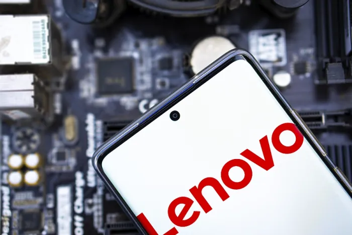 Framed Print : Lenovo Logo on smartphone