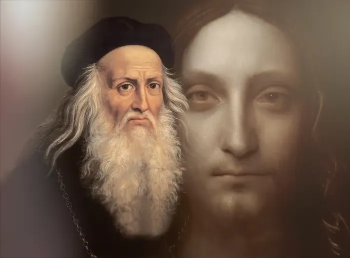 Framed Print : Leonardo da Vinci, 1452 - 1519, Italian painter, sculptor, architect and engineer, the painting Salvator Mundi, Savior of the World, digitally edited