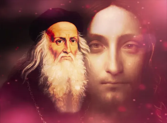Framed Print : Leonardo da Vinci, 1452 - 1519, Italian painter, sculptor, architect and engineer, the painting Salvator Mundi, Savior of the World, digitally edited