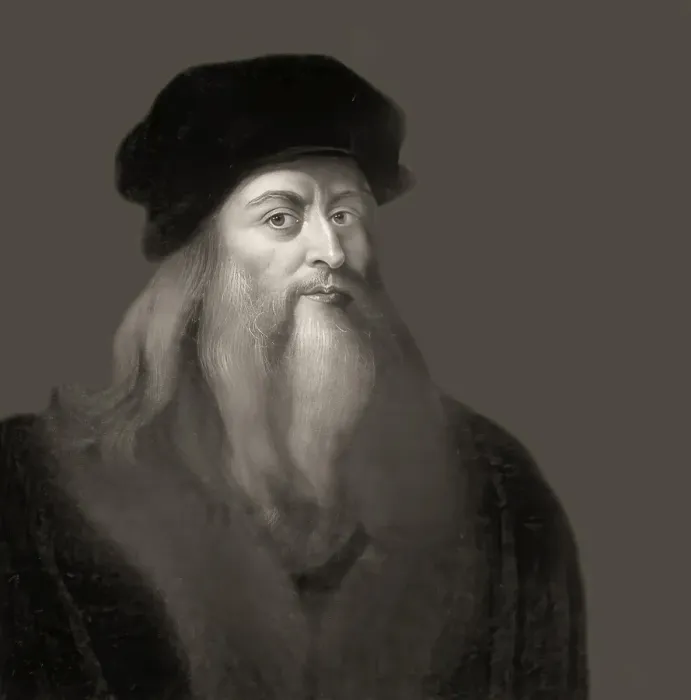 Framed Print : Leonardo da Vinci, 1452 - 1519, Italian painter, sculptor, architect and engineer, digitally edited