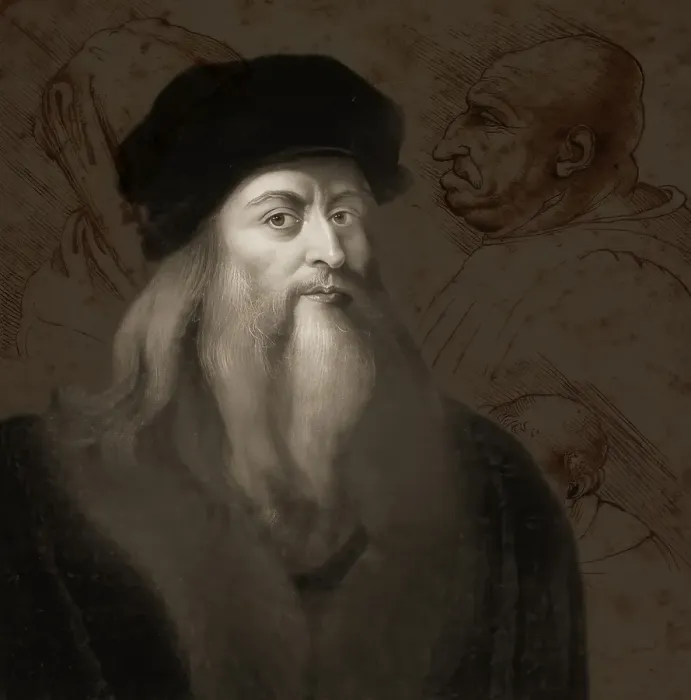 Framed Print : Leonardo da Vinci, 1452 - 1519, Italian painter, sculptor, architect and engineer, his painting Five caricature heads, digitally edited