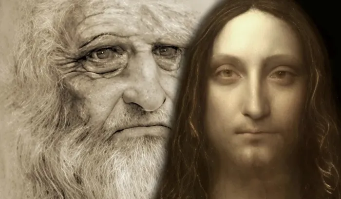 Framed Print : Leonardo da Vinci, 1452 - 1519, Italian painter, sculptor, architect and engineer, the painting Salvator Mundi, Savior of the World, digitally edited