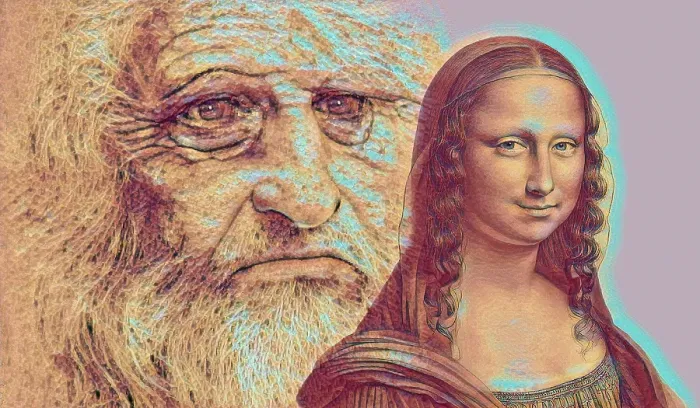 Framed Print : Leonardo da Vinci, 1452 - 1519, Italian painter, sculptor, architect and engineer, the painting la Gioconda, Mona Lisa, digitally edited