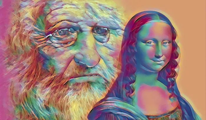 Framed Print : Leonardo da Vinci, 1452 - 1519, Italian painter, sculptor, architect and engineer, the painting la Gioconda, Mona Lisa, digitally edited