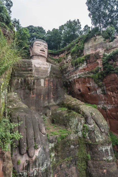 Framed Print : Leshan, China - July 2019 : The close up of the head and torso of the Giant Leshan Buddha