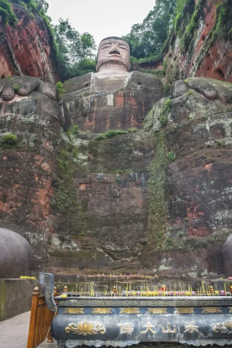 Framed Print : Leshan, China - July 2019 : Memorial candles lit at the bottom of The Giant Leshan Buddha Framed Print : Leshan, China - July 2019 : Memorial candles lit at the bottom of The Giant Leshan Buddha