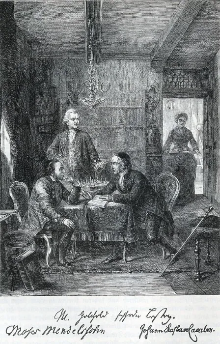 Framed Print : Lessing in a religious discussion with Mendelssohn and Lavater