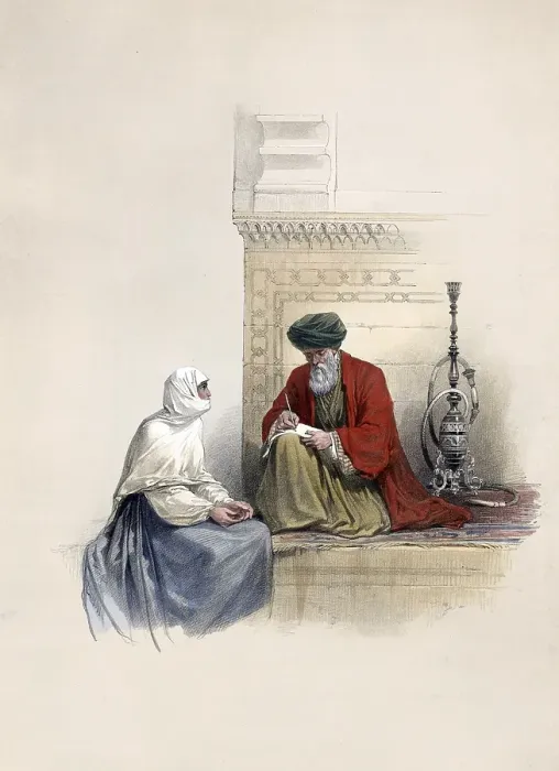 Framed Print : The letter writer, scribe, Cairo, Egypt, c. 1850, Historical, digitally restored reproduction from a 19th century original, exact date unknown, AI generated, Africa
