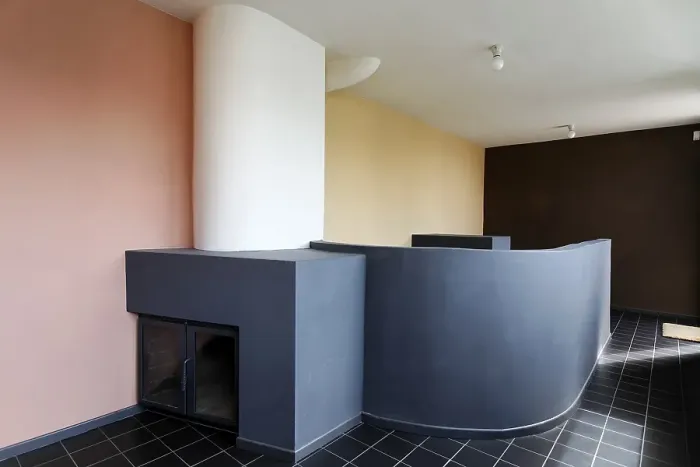 Framed Print : Library with fireplace, museum at the Corbusier house from 1927