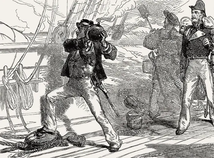 Framed Print : Lieutenant Charles Davis Lucas tossing a shell overboard
