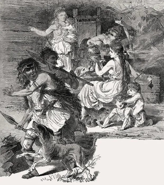 Framed Print : Life of an ancient Germanic family