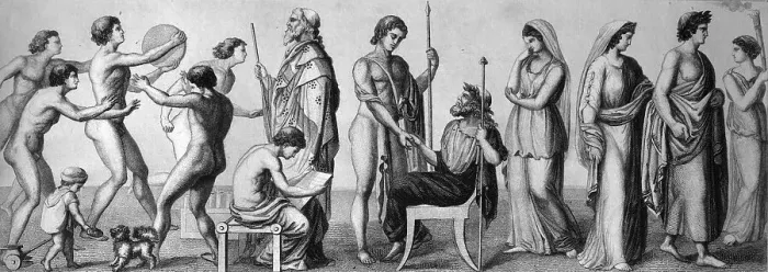 Framed Print : Life in ancient Greece, from left: childhood