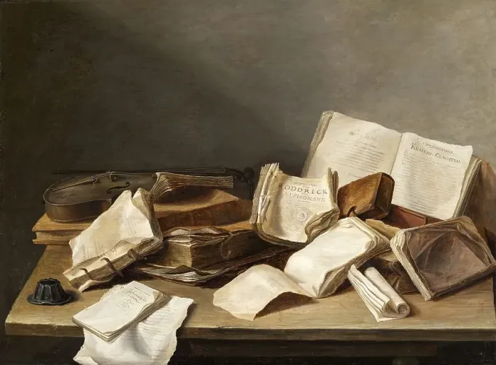 Framed Print : Still Life with Books and a Violin Framed Print : Still Life with Books and a Violin