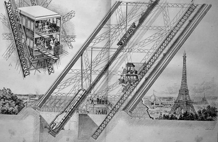 Framed Print : The lift, Otis system, in the Eiffel Tower in Paris