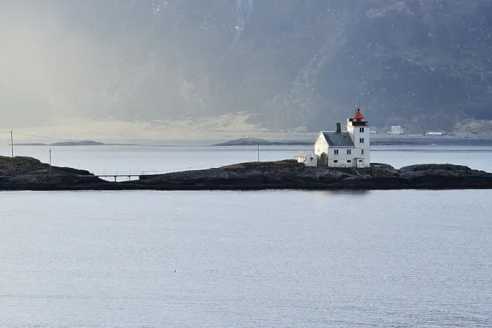 Framed Print : Lighthouse Flavaer on the island Varholmen
