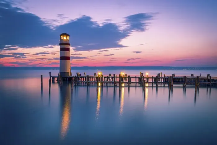 Framed Print : Lighthouse at sunset, Podersdorf am See Framed Print : Lighthouse at sunset, Podersdorf am See