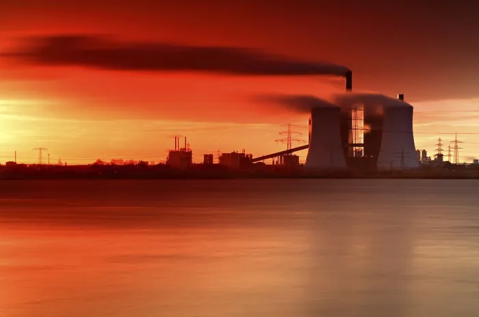 Framed Print : Lignite-fired power plant, Schkopau am See power plant at sunrise