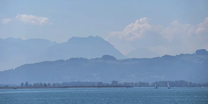 Framed Print : Lindau, view across Lake Constance to the Rhine Delta