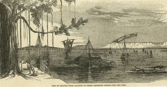 Framed Print : Line of railway from Calcutta Kolkata to Delhi, intended bridge over the Sone, India, Asia