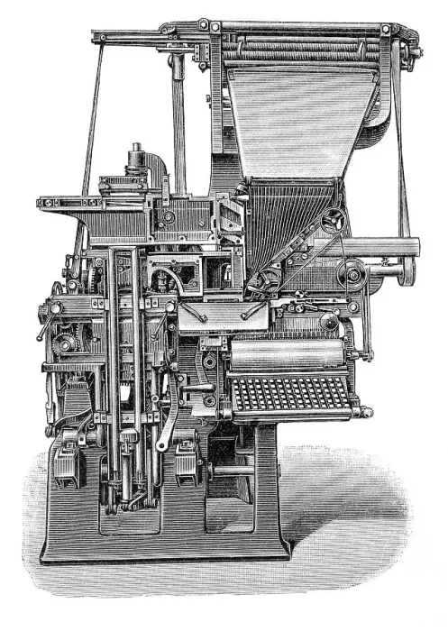 Framed Print : Linotype machine, historical illustration