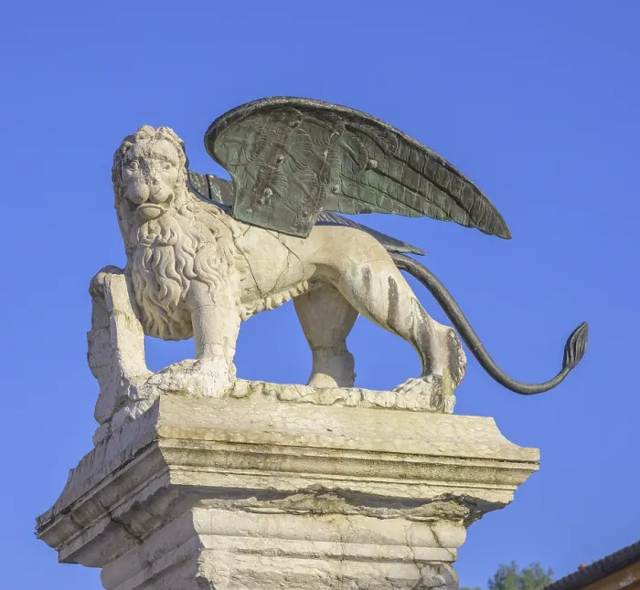 Framed Print : Lion of St Mark in Piazza Castello Framed Print : Lion of St Mark in Piazza Castello
