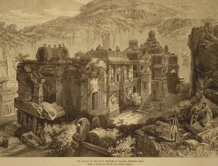 Framed Print : Lithographs The Kailas in Cave temples of Ellora, Aurangabad, Maharas htra, Wes tern India