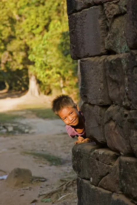 Framed Print : Little boy in Angkor Wat, Cambodia, Asia