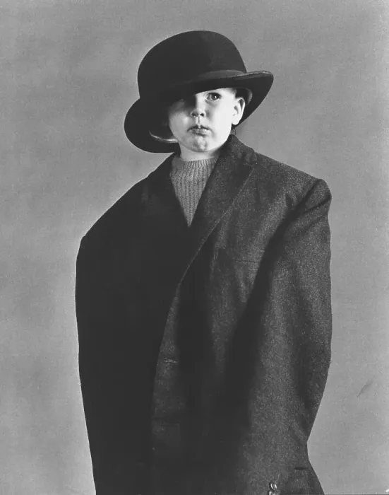 Framed Print : Little boy in large coat and hat Framed Print : Little boy in large coat and hat