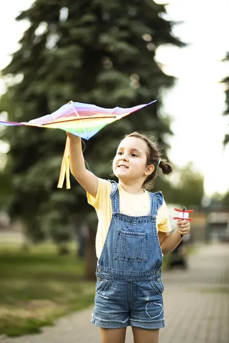 Framed Print : Little cute girl running with kite on summer day in the park outdoor Framed Print : Little cute girl running with kite on summer day in the park outdoor