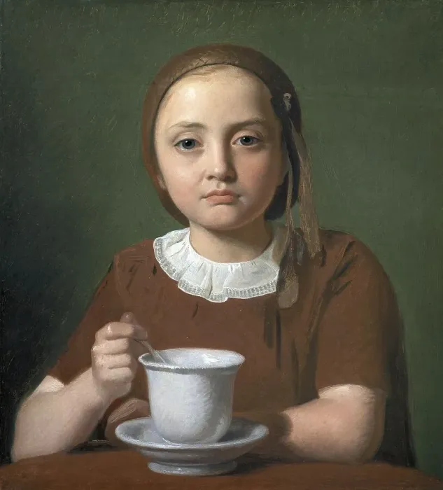Framed Print : A little girl, Elise Koebke, with a cup in front of her Framed Print : A little girl, Elise Koebke, with a cup in front of her
