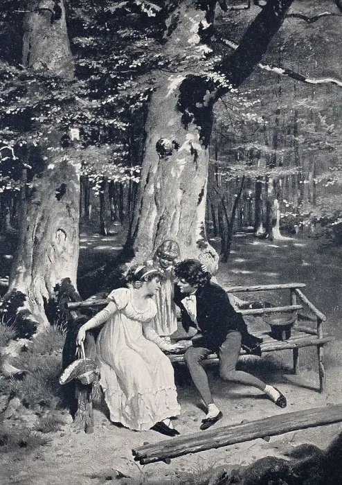 Framed Print : Little Sis Watching Over Young Lovers on a Park Bench