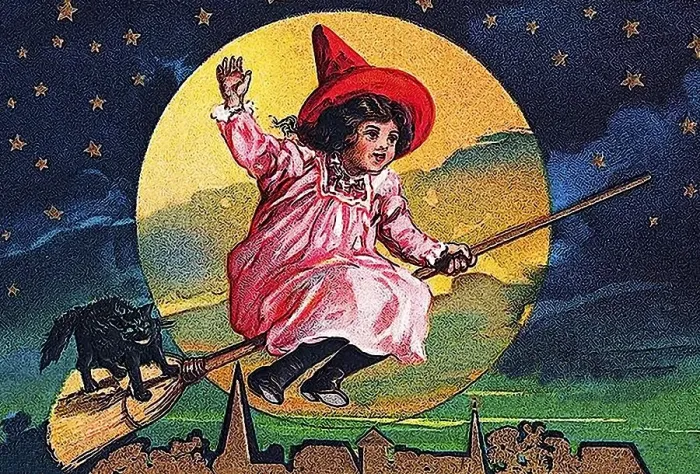 Framed Print : Little Witch, girl flying on a broomstick