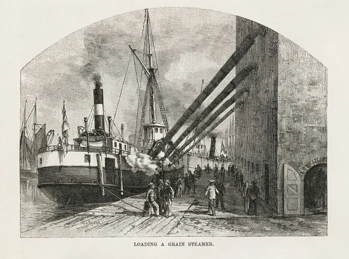 Framed Print : Loading a grain steamer. Milwaukee