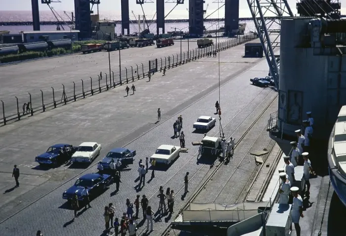 Framed Print : Loading a vehicle onto HMS Triumph ship from quayside, Royal Navy, slide dated February 1972 Framed Print : Loading a vehicle onto HMS Triumph ship from quayside, Royal Navy, slide dated February 1972