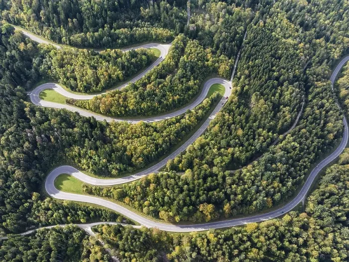Framed Print : Lochenpass, winding pass road through a forest area
