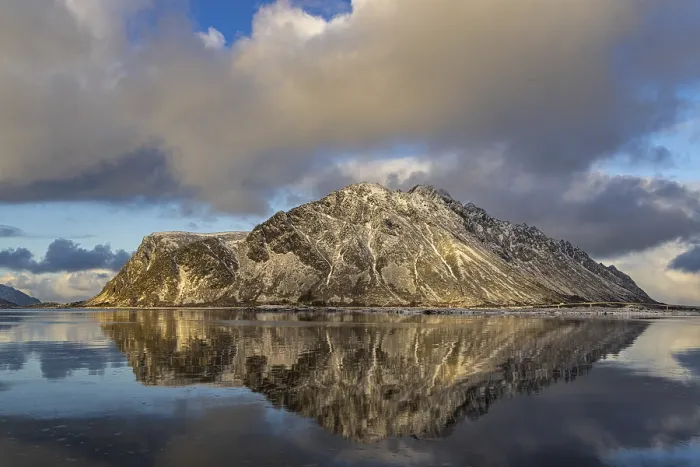 Framed Print : Lofoten wall reflection at the E10 near Kleppstad