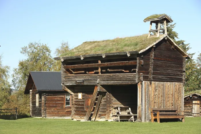 Framed Print : Log house with grass roof, Sveg
