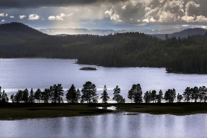 Framed Print : Lognvikvatnet Lake with rain clouds