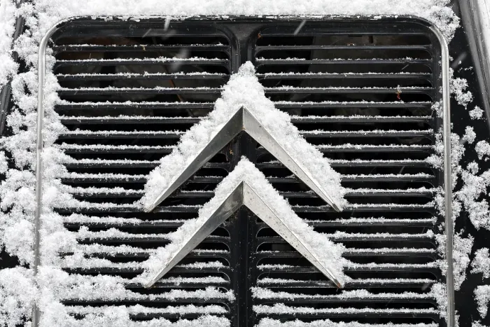Framed Print : Logo on the radiator of a Citroen van